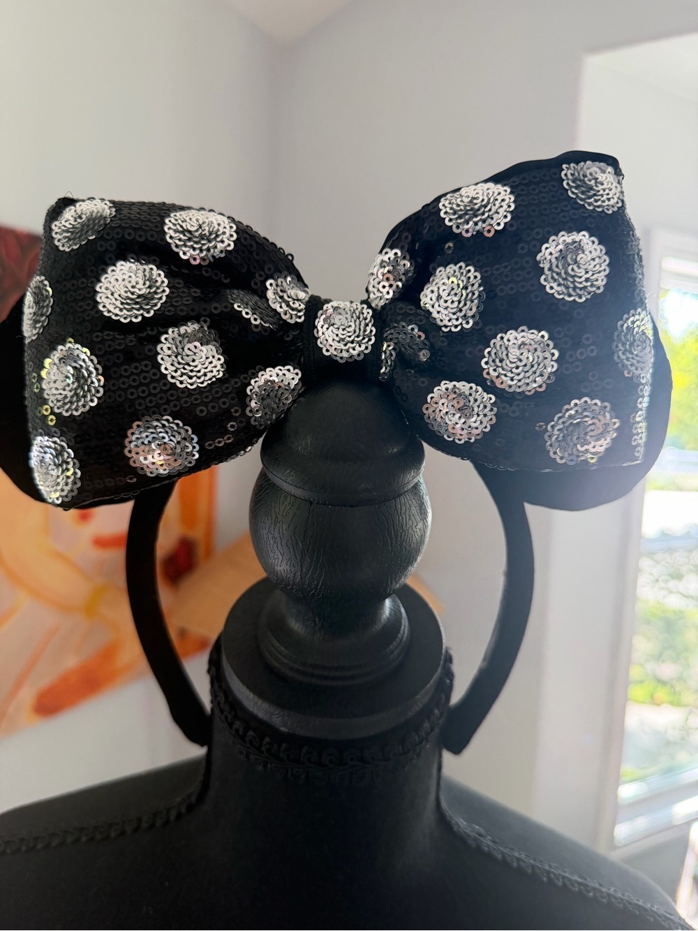 Disney Black Bow Headband with Removable Sequin Polka Dot Bow